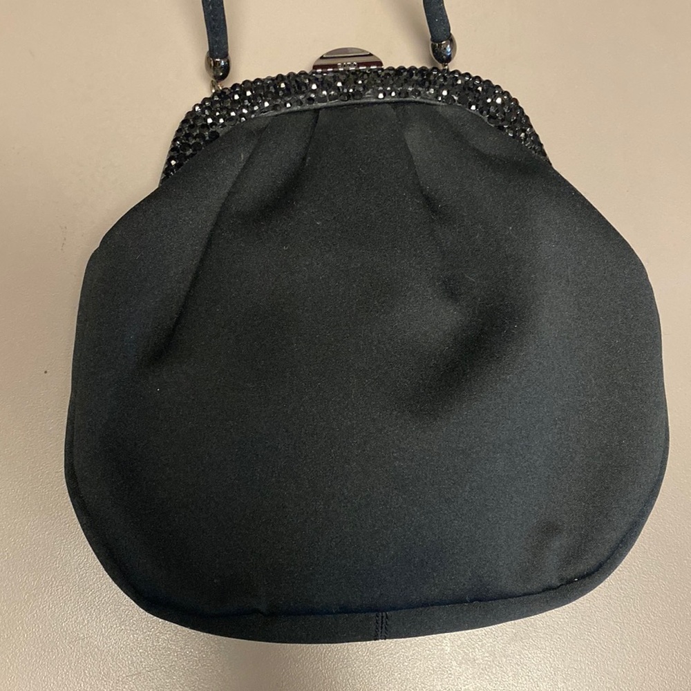 Rodo (Romualdo Dori) Italy black satin crossbody bag.